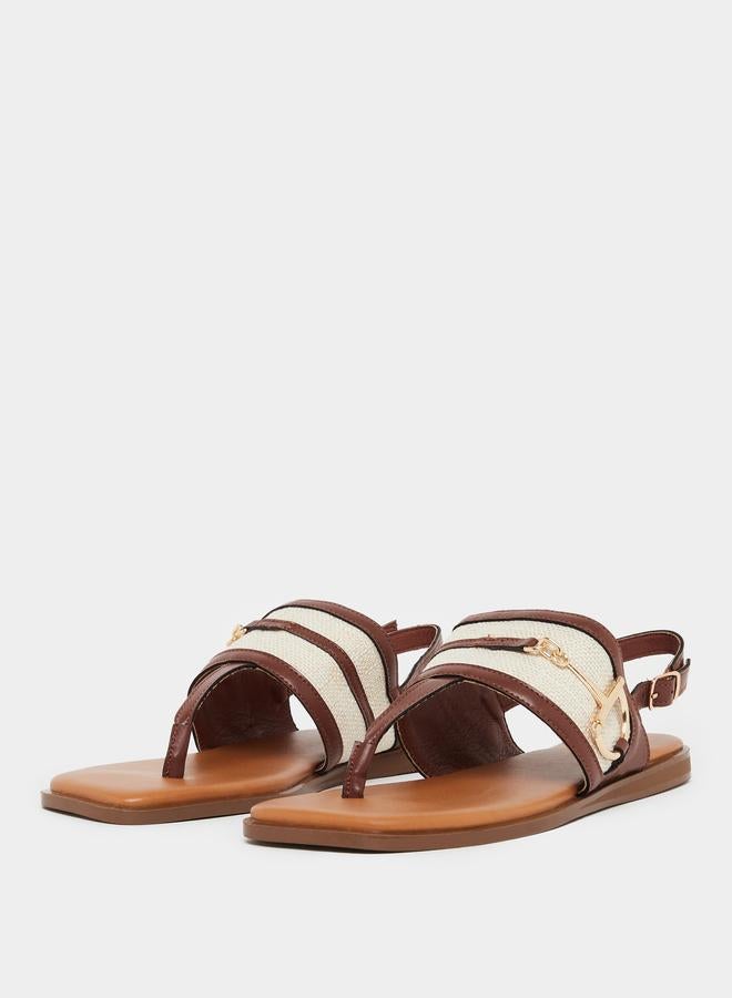 Styli Women Brown Flat Sandals with Equestrian Detail - Image 2